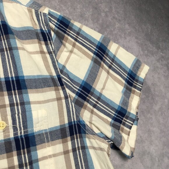 Lucky Brand Men Button Up Plaid Shirt size XL Short Sleeve Blue White California - Picture 9 of 15